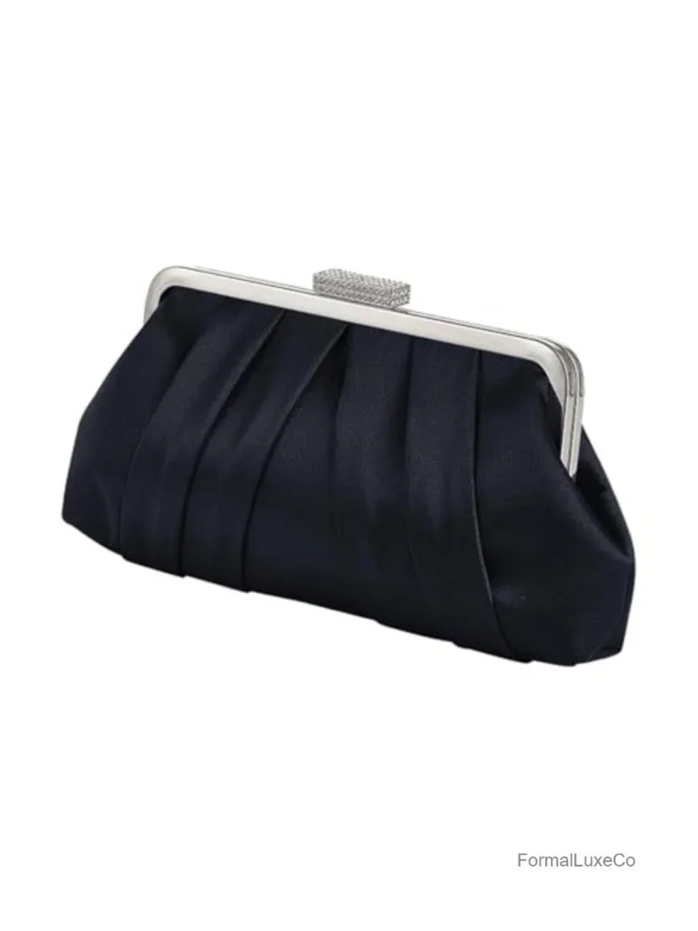 Satin Ruched Clutch with Kiss-Lock Closure and Detachable Chain